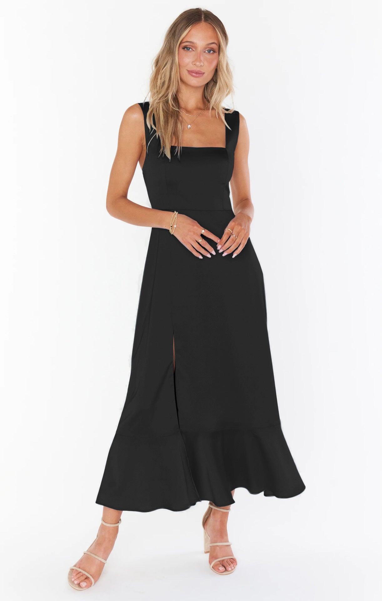 Women's Lace-up Split - Ruffled Sundress