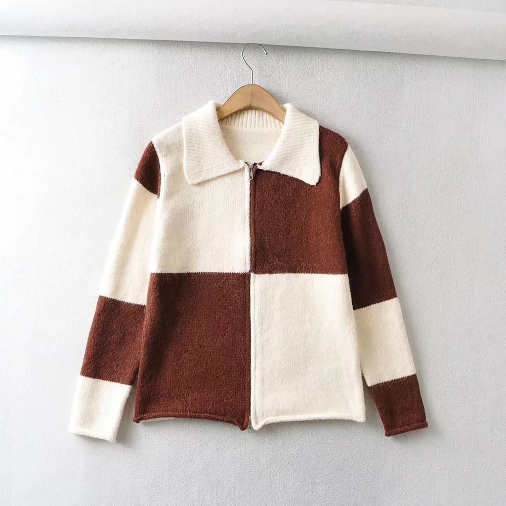 Fall Street Hipster Lapel Knit Top For Women