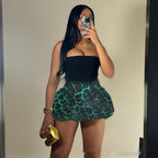 Chic Leopard Print Puff Skirt With Stretchy Spandex