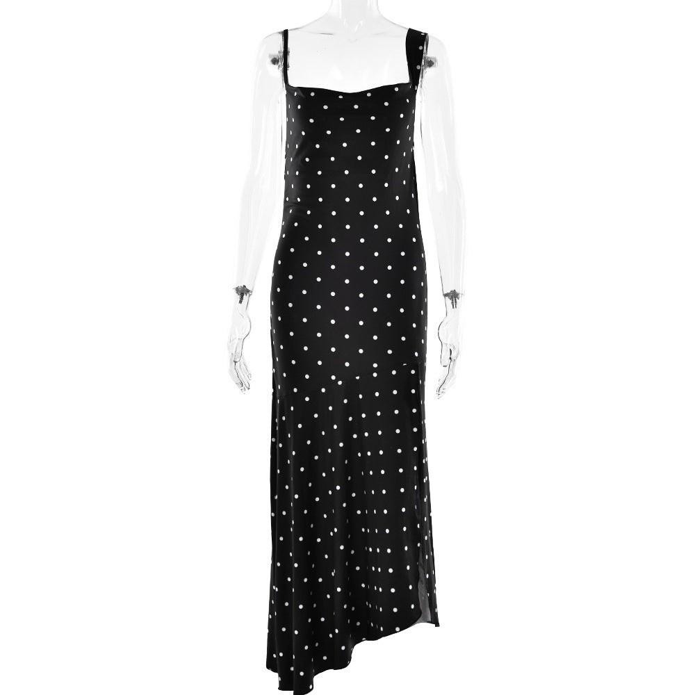 Polka Dot Suspender Dress In Lightweight Chiffon