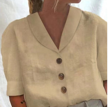 Airy Cotton Linen Button Top Sleeveless Loose-Fit Chic Blouse