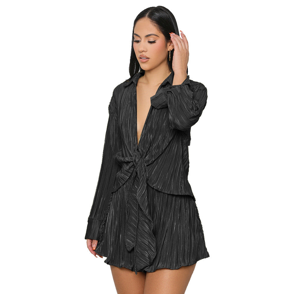 Two Piece Pleated Shorts Set