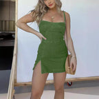 Slim Denim Dress With Back Zipper Design