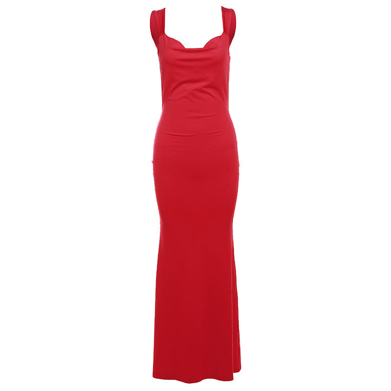 Chic Bow Backless Suspenders Sheath Dress With High Waist