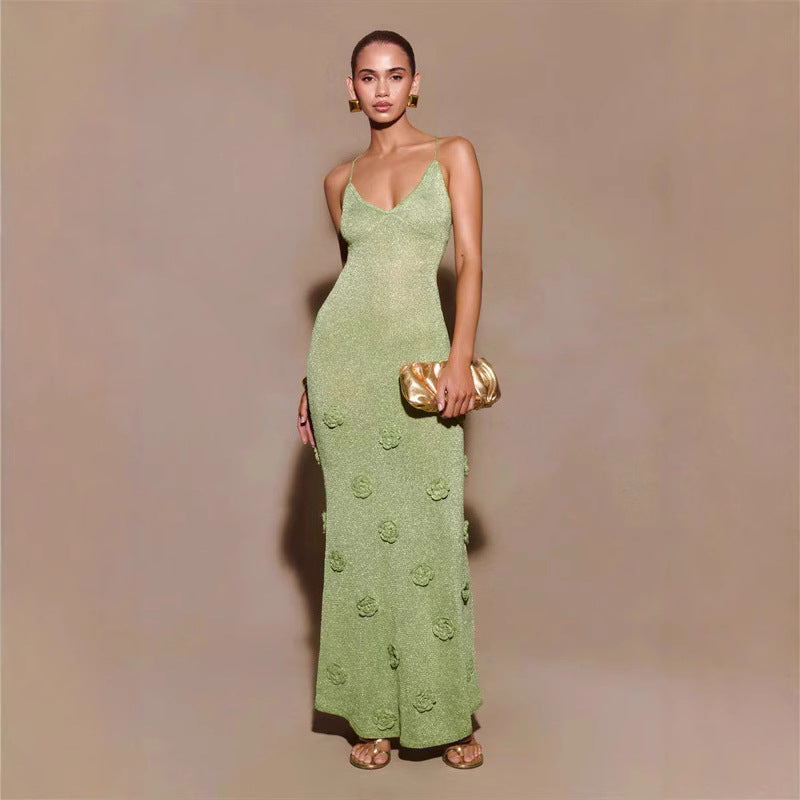 Knitted Flowers Crochet Glitter Dresses