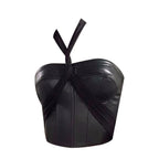 Black Strappy Leather Tube Vest With Short Slim Fit Chic Layering Top