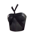 Black Strappy Leather Tube Vest With Short Slim Fit Chic Layering Top