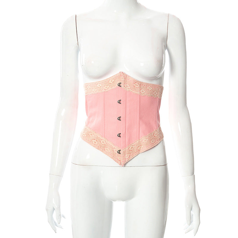 Pink Fishbone Tunic For Ladies With Slim Fit Silhouette In Lightweight Polyester