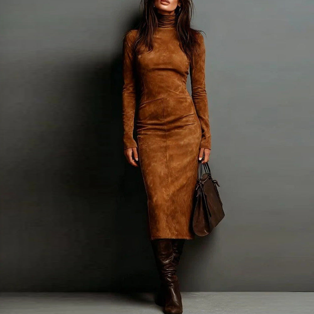 Women's Turtleneck Long Sleeve Slim Fit Bodycon Midi Dress
