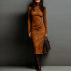 Women's Turtleneck Long Sleeve Slim Fit Bodycon Midi Dress