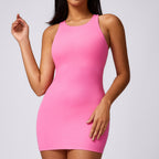Sheath Dress In Solid Color With Elastic Waist Short Hem