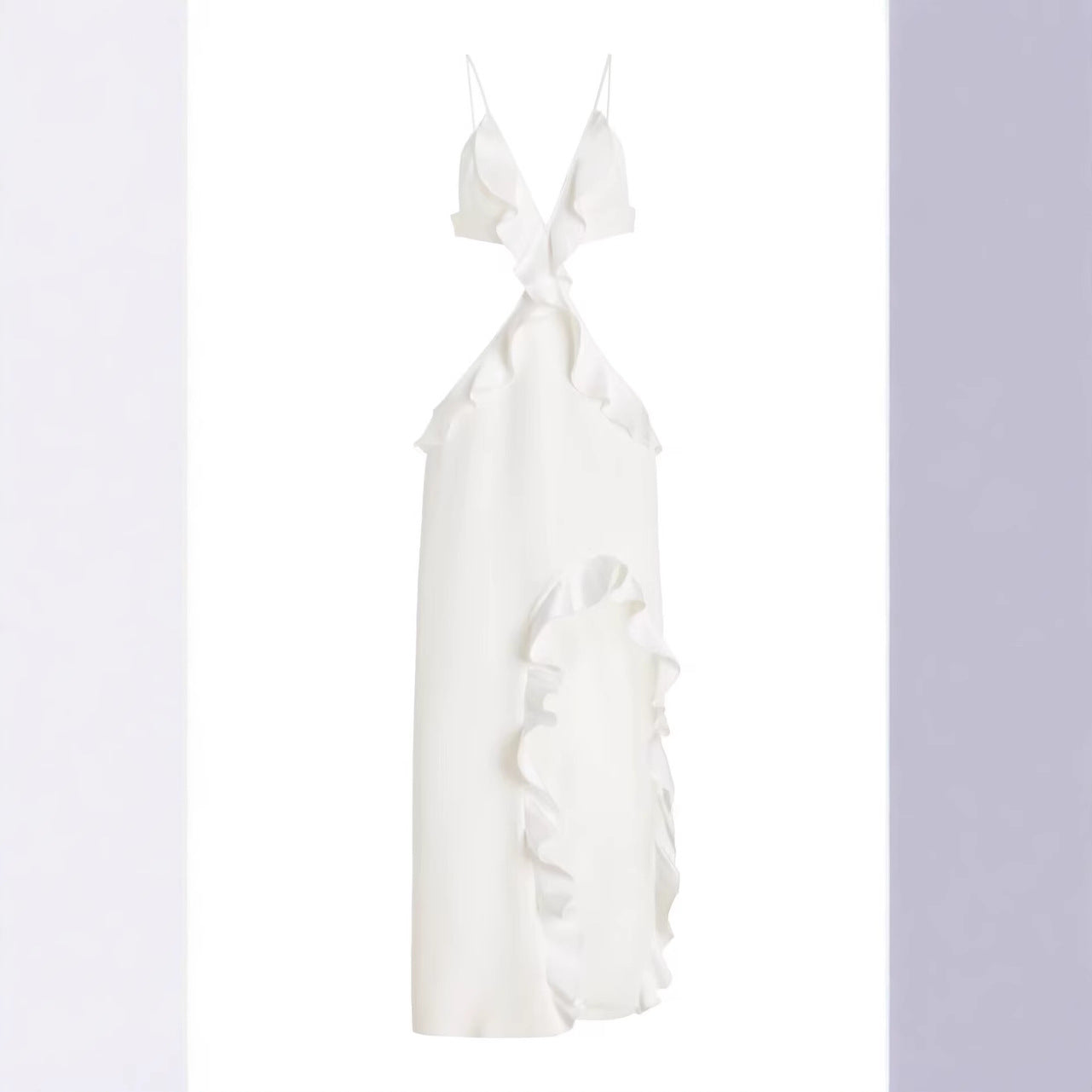 White Backless Lace Dress With Asymmetric Hem