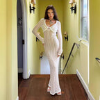 Women's Fashion Long Sleeve Cardigan V-Neck Dress