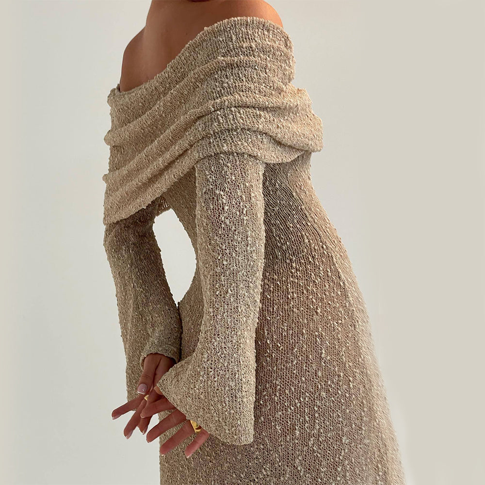 One-Shoulder Knitted Long-Sleeve Cotton Maxi Dress