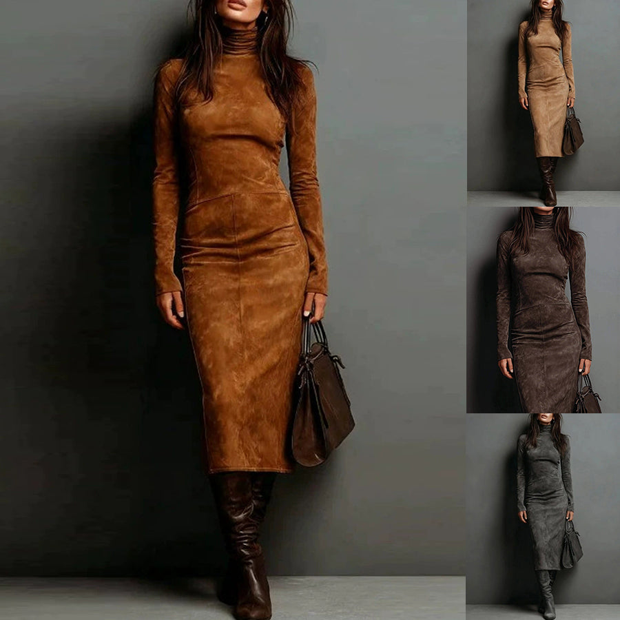 Women's Turtleneck Long Sleeve Slim Fit Bodycon Midi Dress