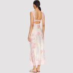 Women's V-Neck Lace Floral Print Midi Dress