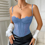 Sultry Lace Open-Back Corset Tank Top With Spaghetti Straps