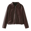 Elevated Casual Faux Leather Jacket With Lapel Zipper For Women