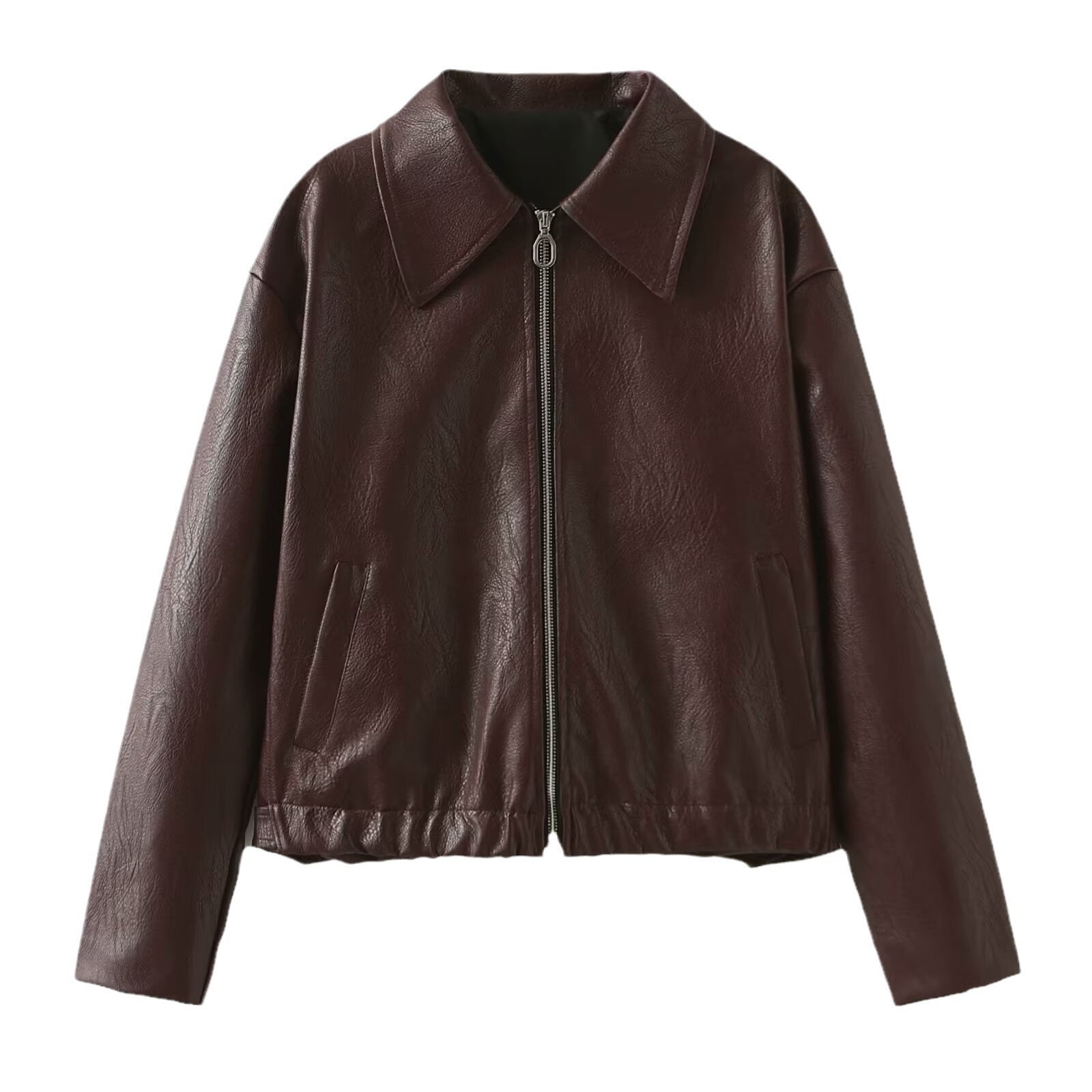 Elevated Casual Faux Leather Jacket With Lapel Zipper For Women