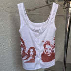 Graphic Print Sleeveless Top In White