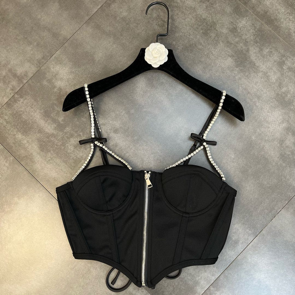 Bow Strap Zipper Tank Top In Dark Hue
