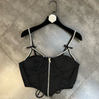Bow Strap Zipper Tank Top In Dark Hue