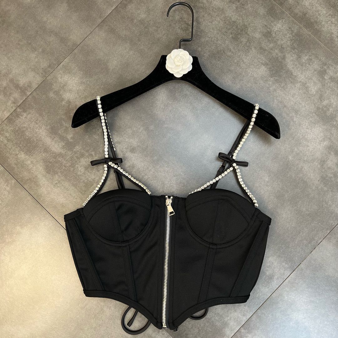 Bow Strap Zipper Tank Top In Dark Hue