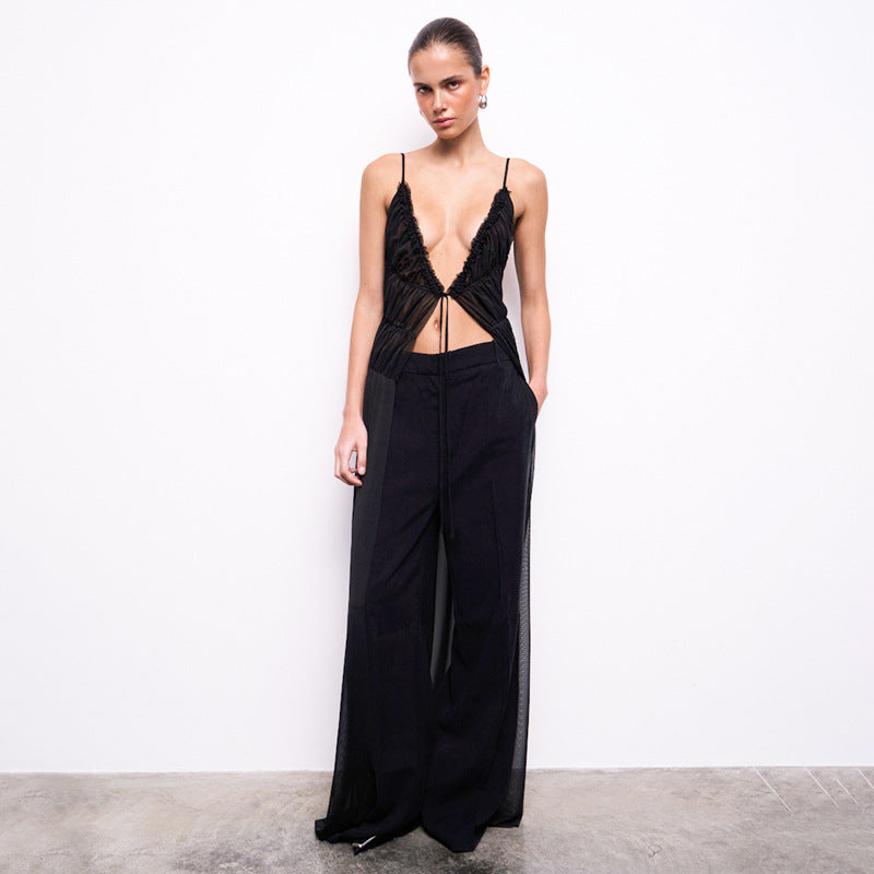 Chic Mesh Camisole With Tie Front See Through Sleeveless Top
