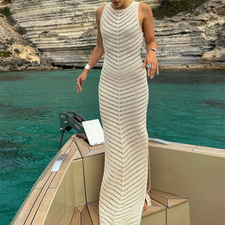 Sleeveless Knitted Fitted Dress With High Waist