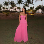 Graceful Pink Suspender Dress With High Waist Silhouette