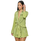 Two Piece Pleated Shorts Set