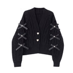 Cozy Bowknot Knitted Cardigan With Vneck