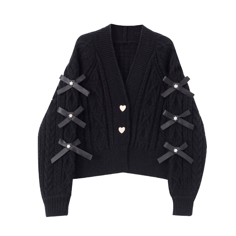 Cozy Bowknot Knitted Cardigan With Vneck