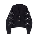 Cozy Bowknot Knitted Cardigan With Vneck