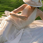 White Hanging Neck Deep V Dress