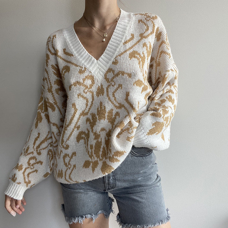 Cozy Relaxed Woolen Long Sleeve Top With V Neck