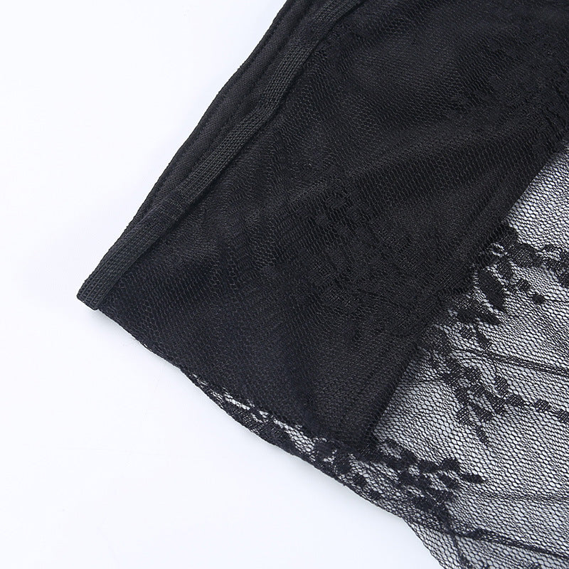 Sheer Knitted Tube Top With Lace And Hollowout Details