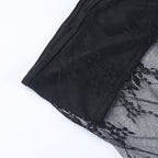 Sheer Knitted Tube Top With Lace And Hollowout Details