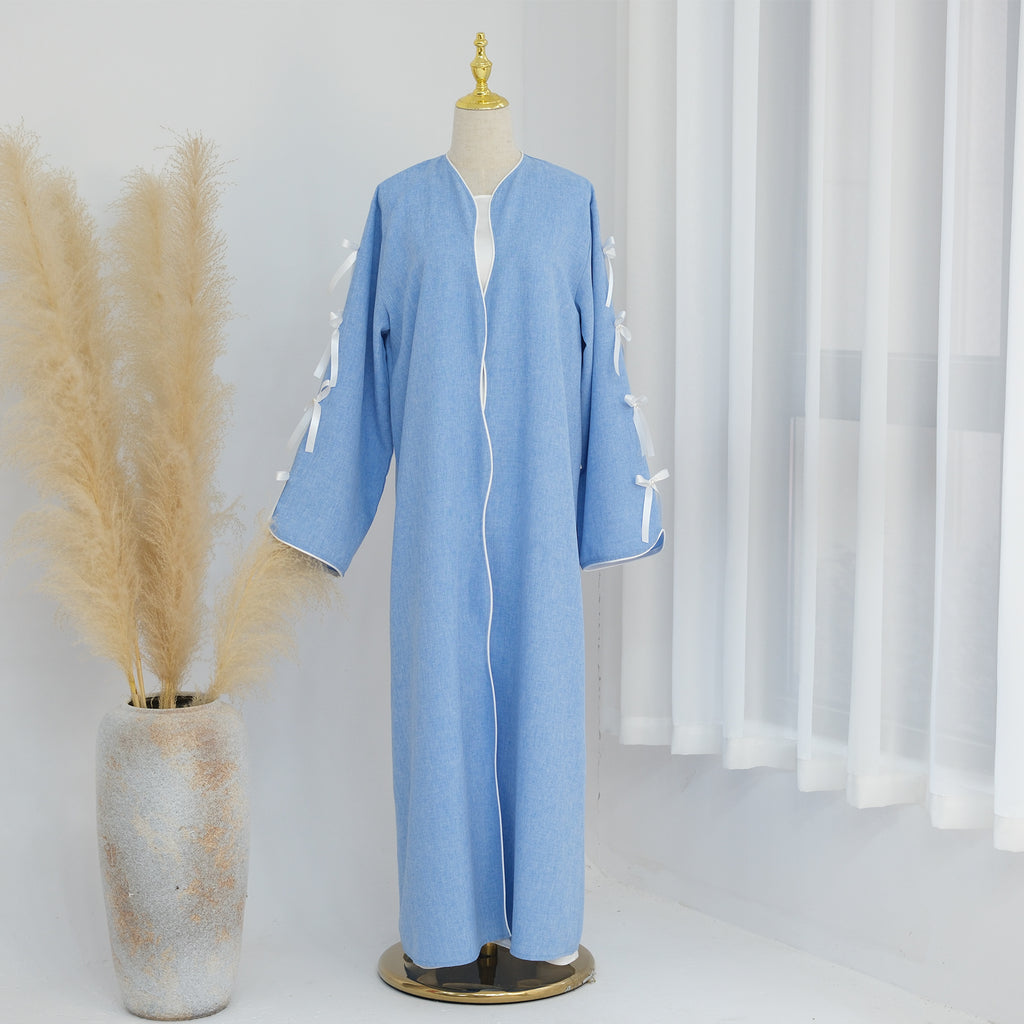Elegant Bow Robe Maxi Dress Set With Long Sleeve Overlay