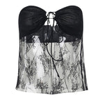 Sheer Knitted Tube Top With Lace And Hollowout Details