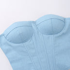 Denim Tube Vest Top With Back Tie Cropped Corset Tank