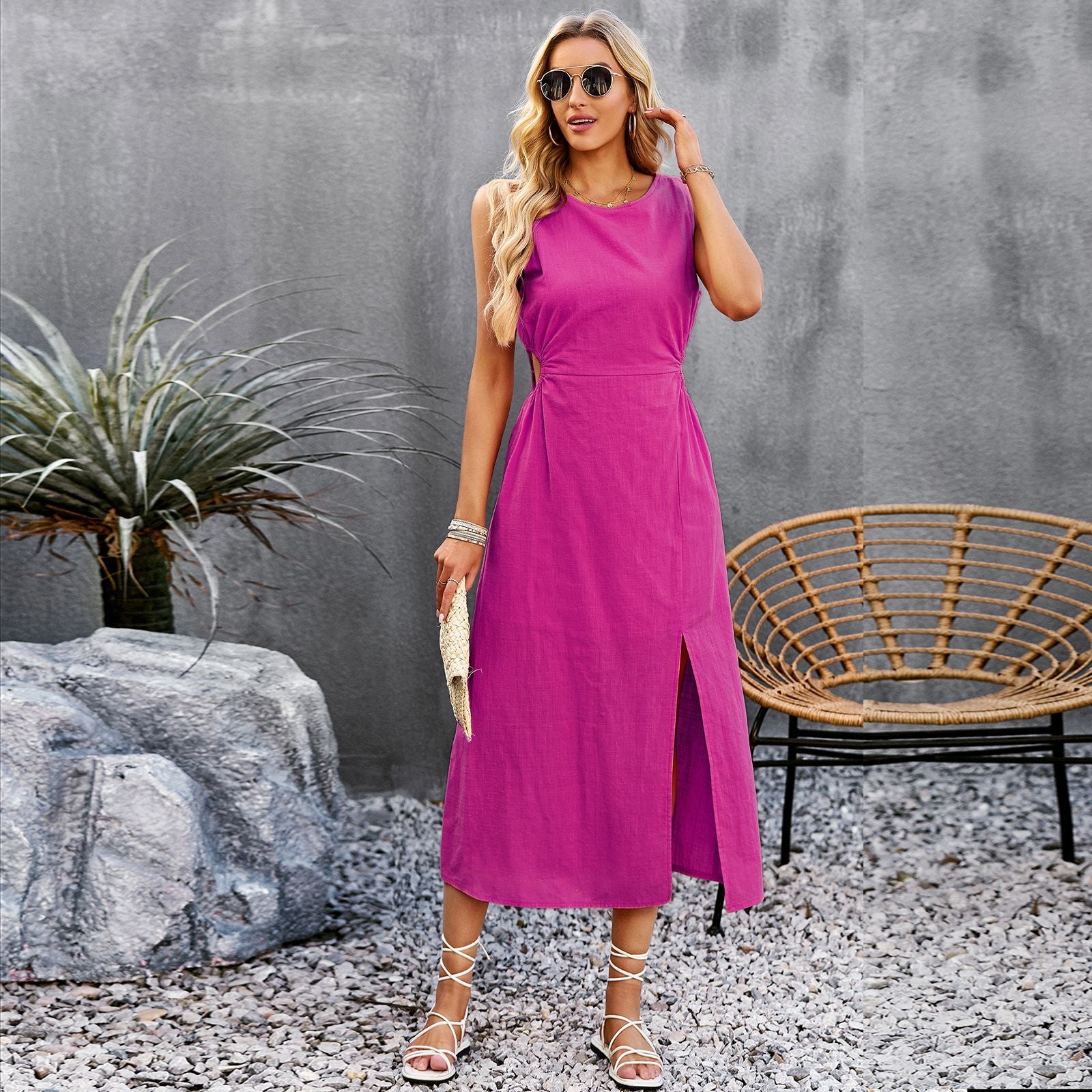 Lightweight Cotton Sleeveless Summer Dress In Solid Colors