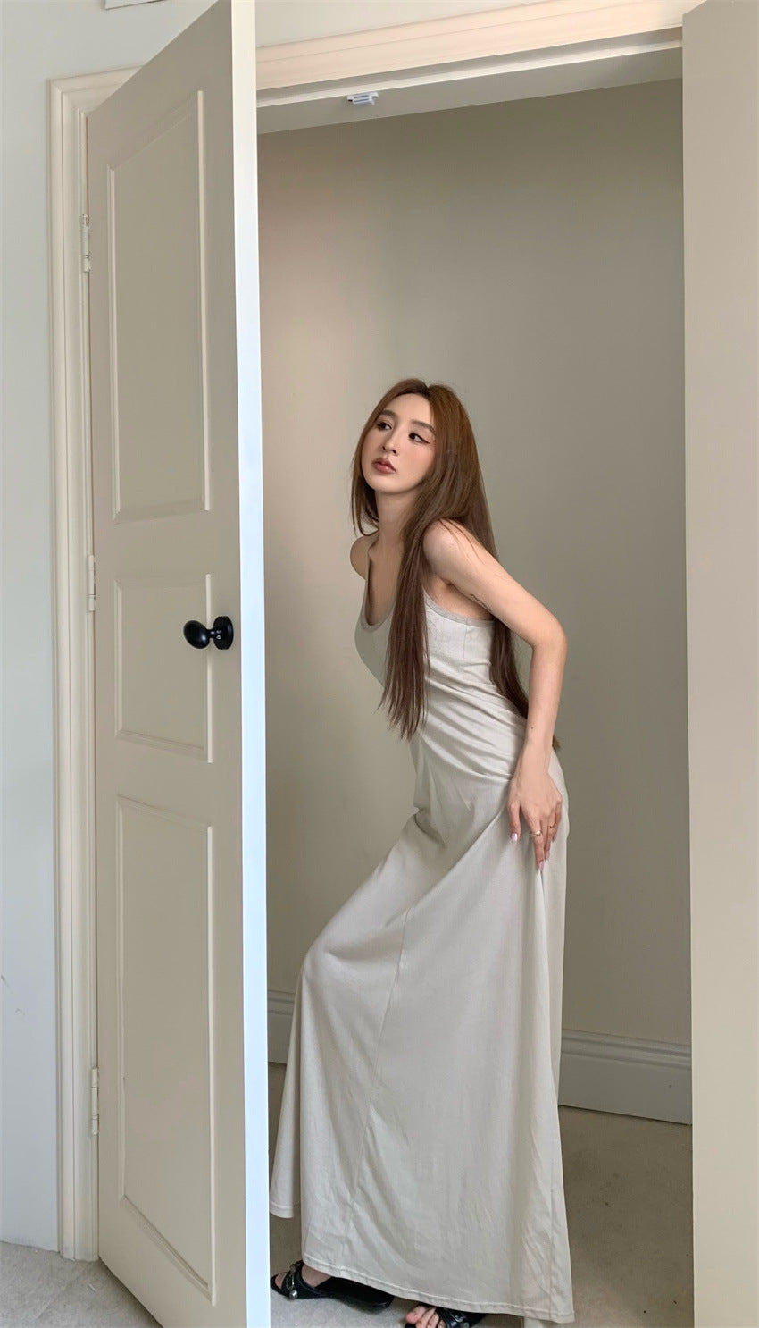 Sling Dress In Cotton High Waist Sleeveless