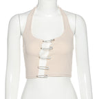 Chic Irregular Hollow Halter Vest Slim Crop Top