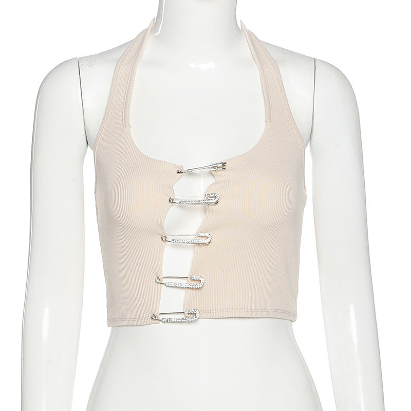 Chic Irregular Hollow Halter Vest Slim Crop Top