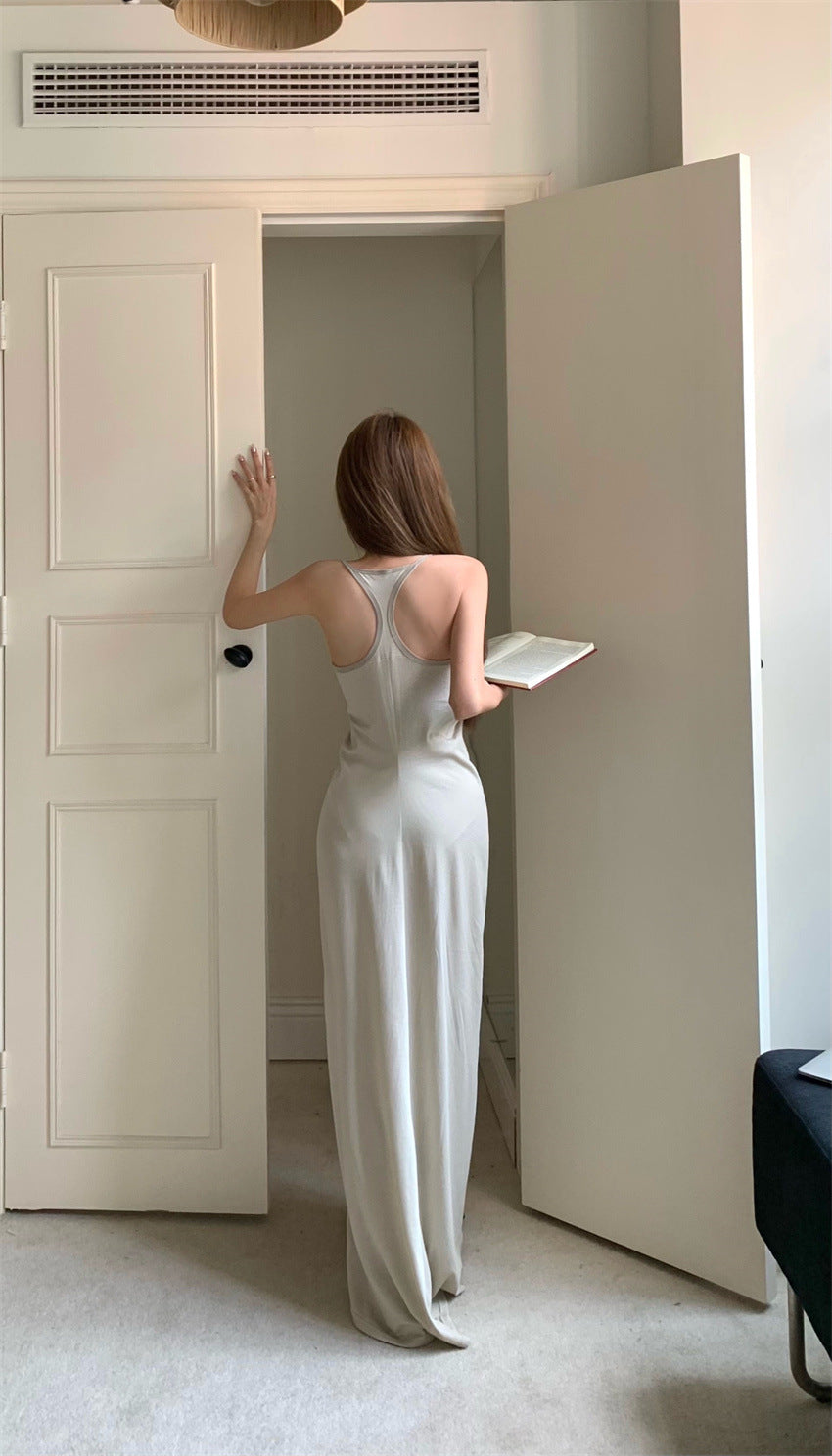 Sling Dress In Cotton High Waist Sleeveless