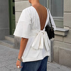 Backless Bat Sleeve Top With Back Tied Design