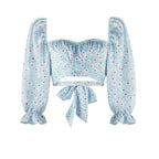 Square Neck Long Sleeve Street Style Top With Tie Print And Three Dimensional Pattern