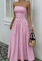 Elegant Polka-dot Off-shoulder High-waist Strapless Dress
