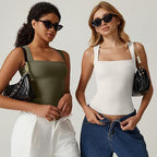 Square Neck Tank Vest For Women Slim Sleeveless Top